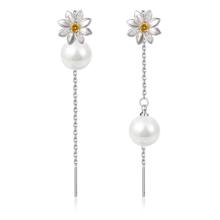 Asymmetric Daisy Drop Earrings
