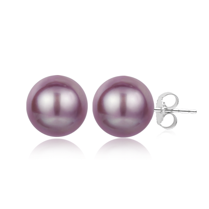 Purple Round Pearl Earrings